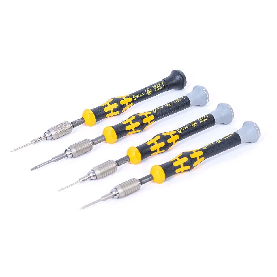 4pcs. 1460 Kraftform Micro ESD torque screwdriver set Tri-wing, Phillips, Pinpoint, Pentalobe. Without Bits.
