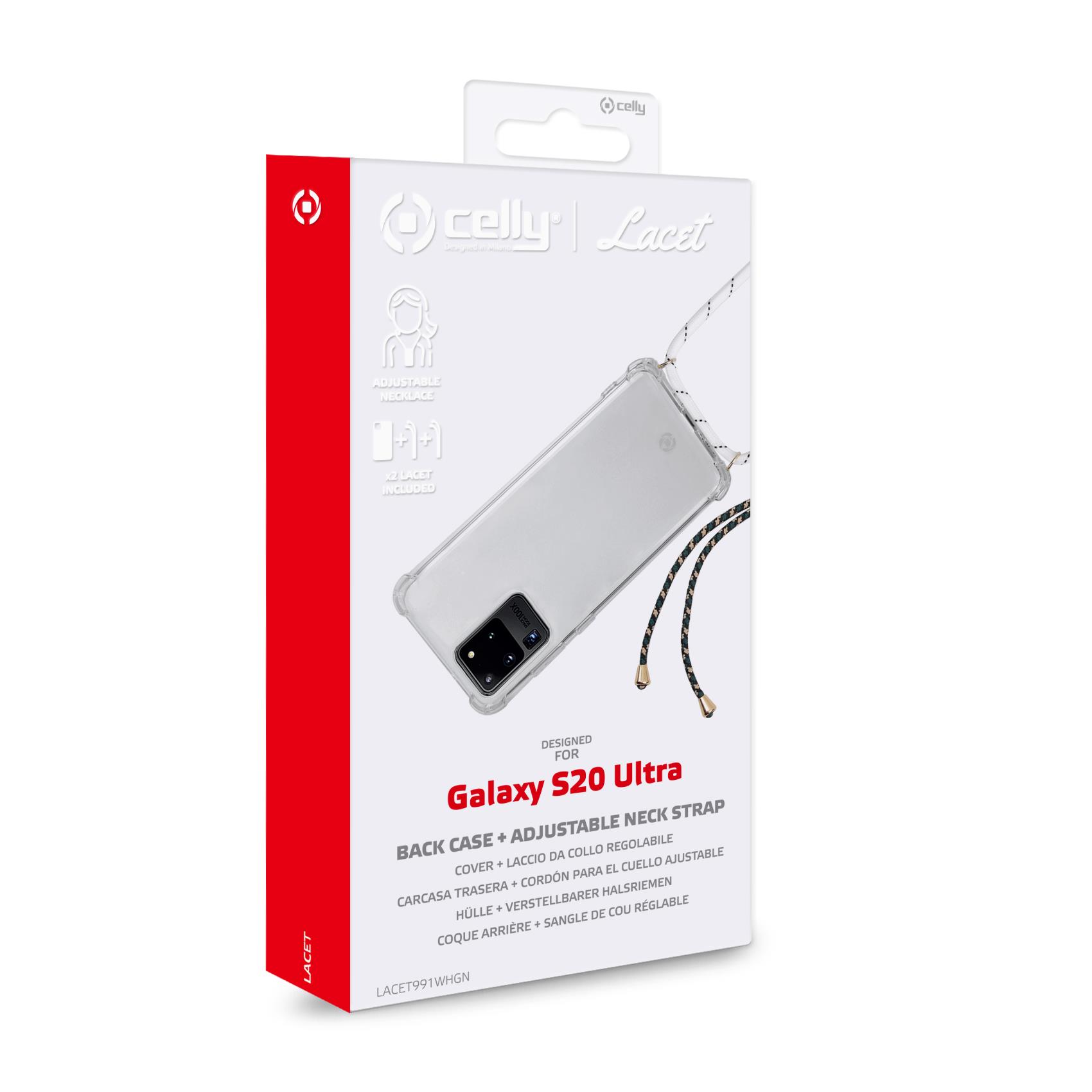 Celly Lacet Back Case + Adjustable Neck Strap For Samsung Galaxy S20 Ultra