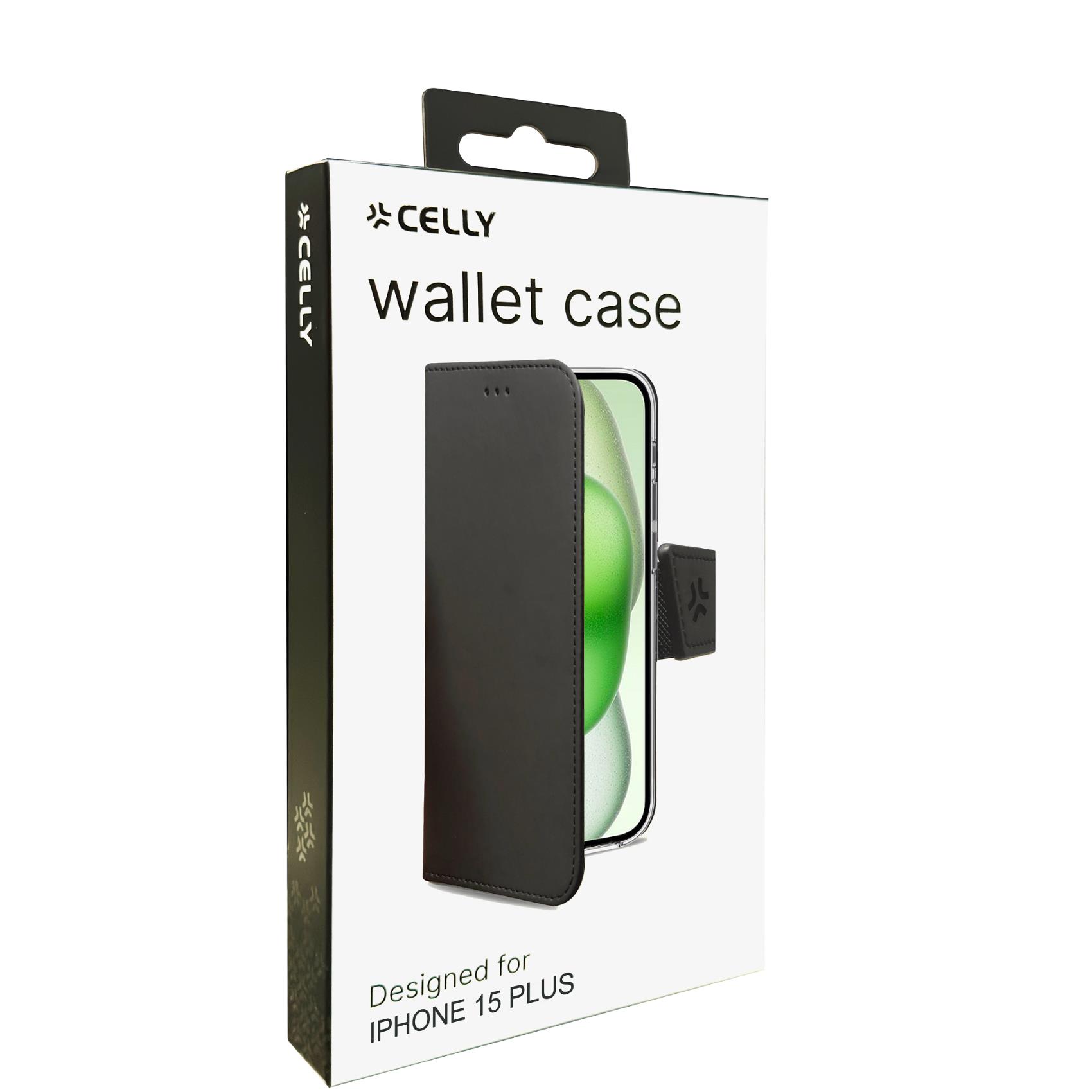 Celly Wally Bookcase For iPhone 15 Plus Black