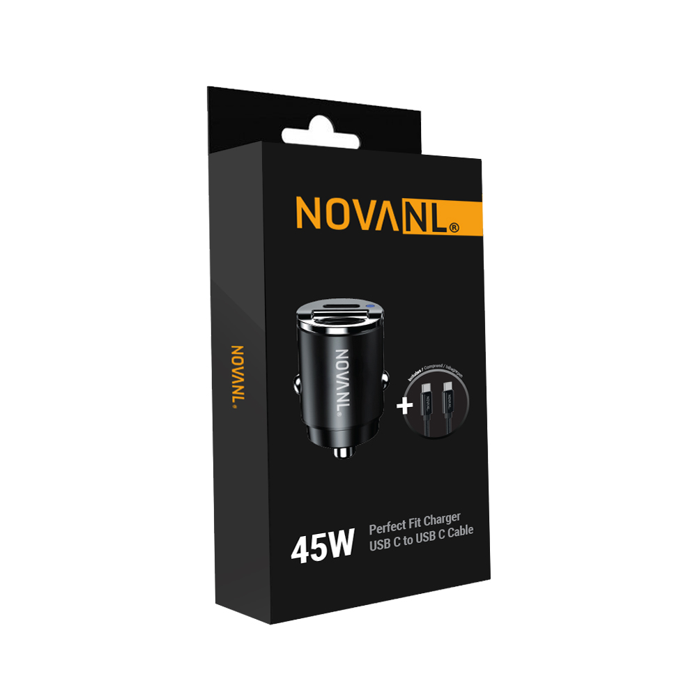 NOVANL PowerFit Pro 45W Car Charger with SpeedCharge USB-C to USB-C Cable