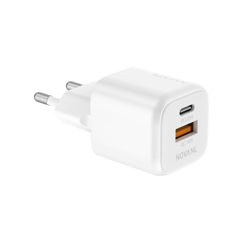 NOVANL GaNCharge 20W Dual Port (USB-A & USB-C) Wall Charger White