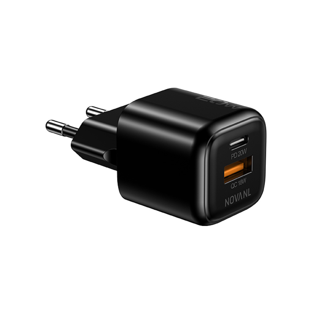 NOVANL GaNCharge 20W Dual Port (USB-A & USB-C) Wall Charger Black
