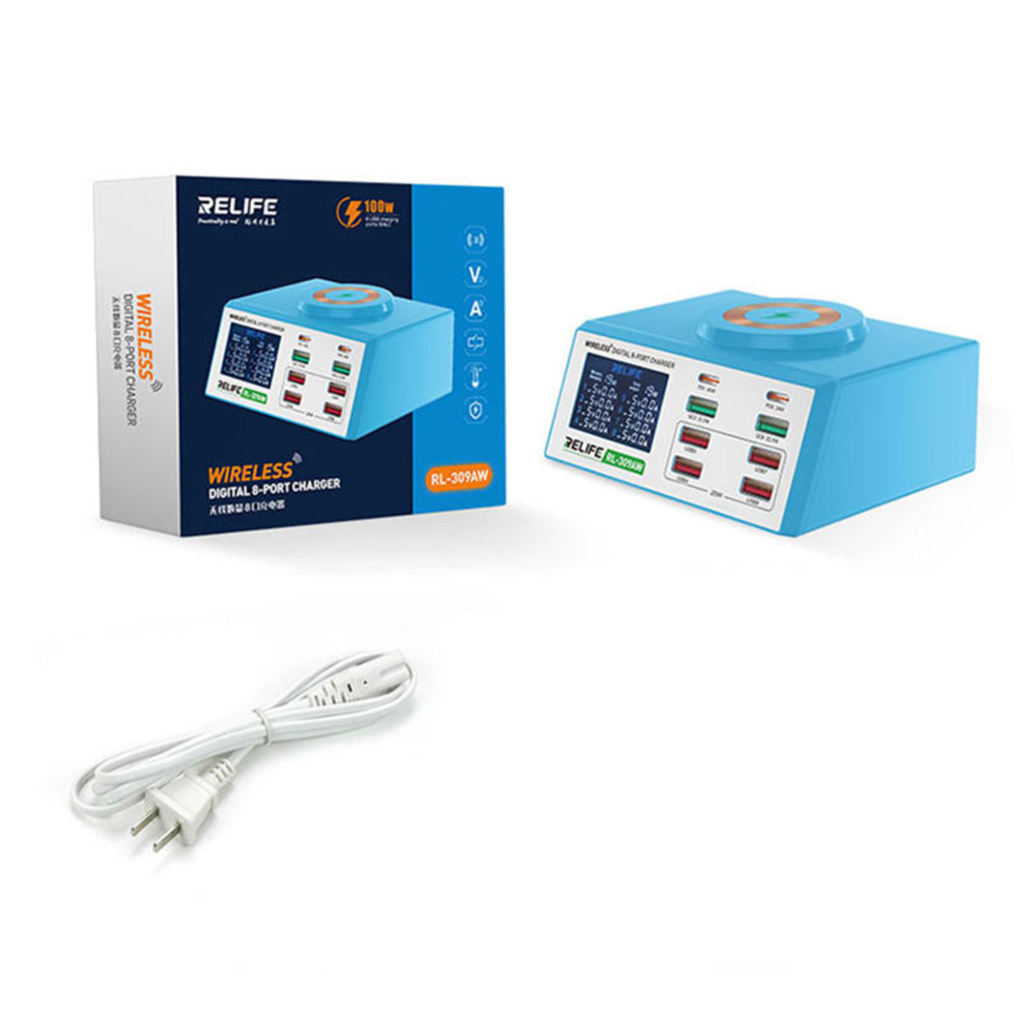 RELIFE Wireless Digital Display 8 Port Charger (RL-309AW)