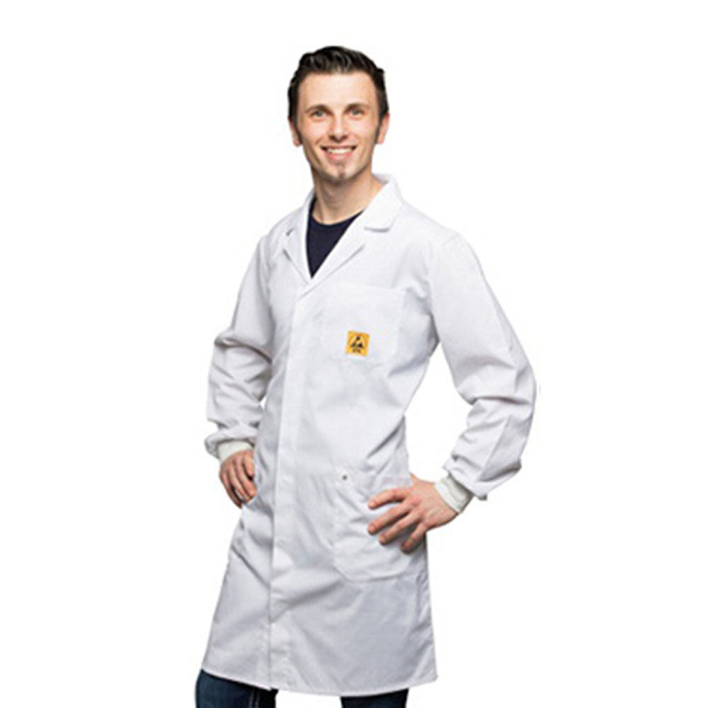 ESD work coat white, 3/4 length long sleeve, XS